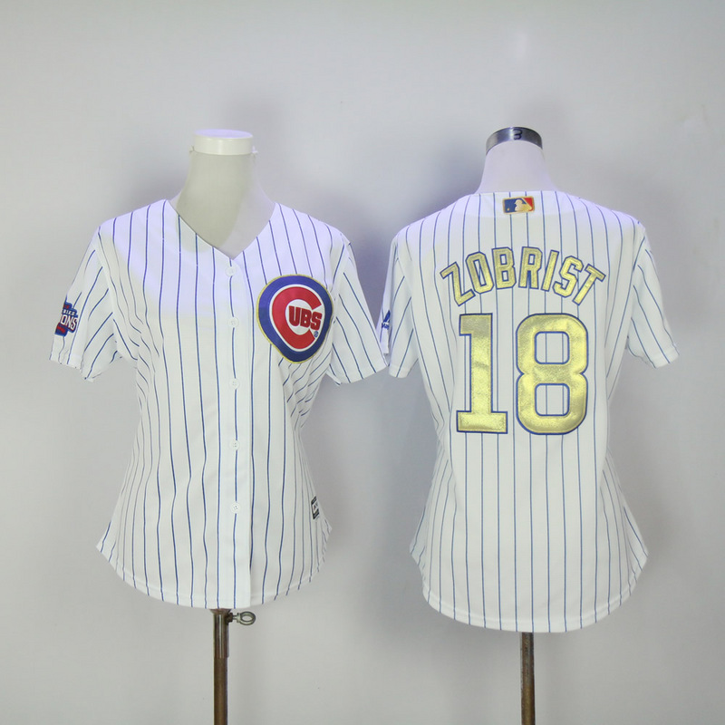 Womens 2017 MLB Chicago Cubs #18 Zobrist CUBS White Gold Program Jersey->youth mlb jersey->Youth Jersey